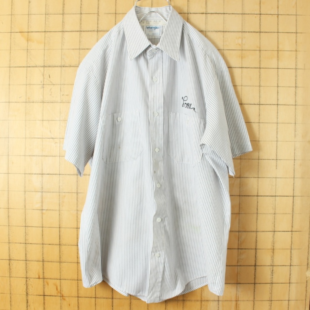Wrangler(ラングラー)のWranglerチェーンステッチストライプワークシャツ ネイビーL半袖 ss55 メンズのトップス(シャツ)の商品写真