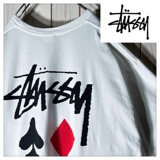 ステューシー(STUSSY)の【良品 XL】ステューシー 両面プリント ストックロゴ トランプ Tシャツ 白(Tシャツ/カットソー(半袖/袖なし))