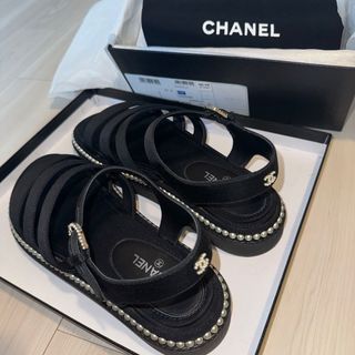 シャネル(CHANEL)のシャネルパールスポーツサンダルスポサンロゴ美品37.5(サンダル)