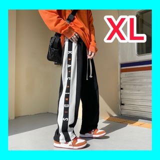 ボトムス　メンズ　パンツ　ライン　ジャージ　ブラック　黒　XL(その他)