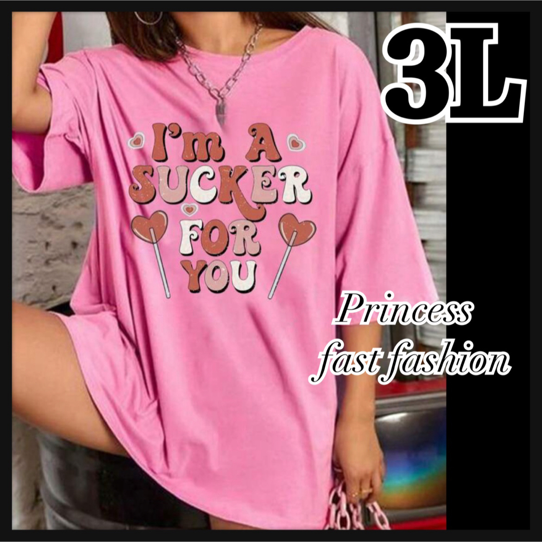 【3L】キャンディピンク 半袖Tシャツ 大きいサイズ レディース レディースのトップス(Tシャツ(半袖/袖なし))の商品写真
