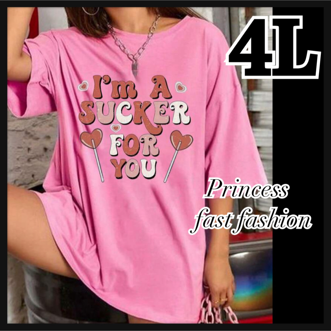 【4L】キャンディピンク 半袖Tシャツ 大きいサイズ レディース レディースのトップス(Tシャツ(半袖/袖なし))の商品写真