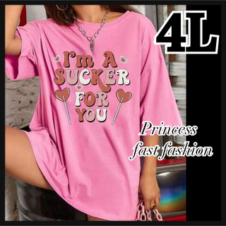 【4L】キャンディピンク 半袖Tシャツ 大きいサイズ レディース(Tシャツ(半袖/袖なし))