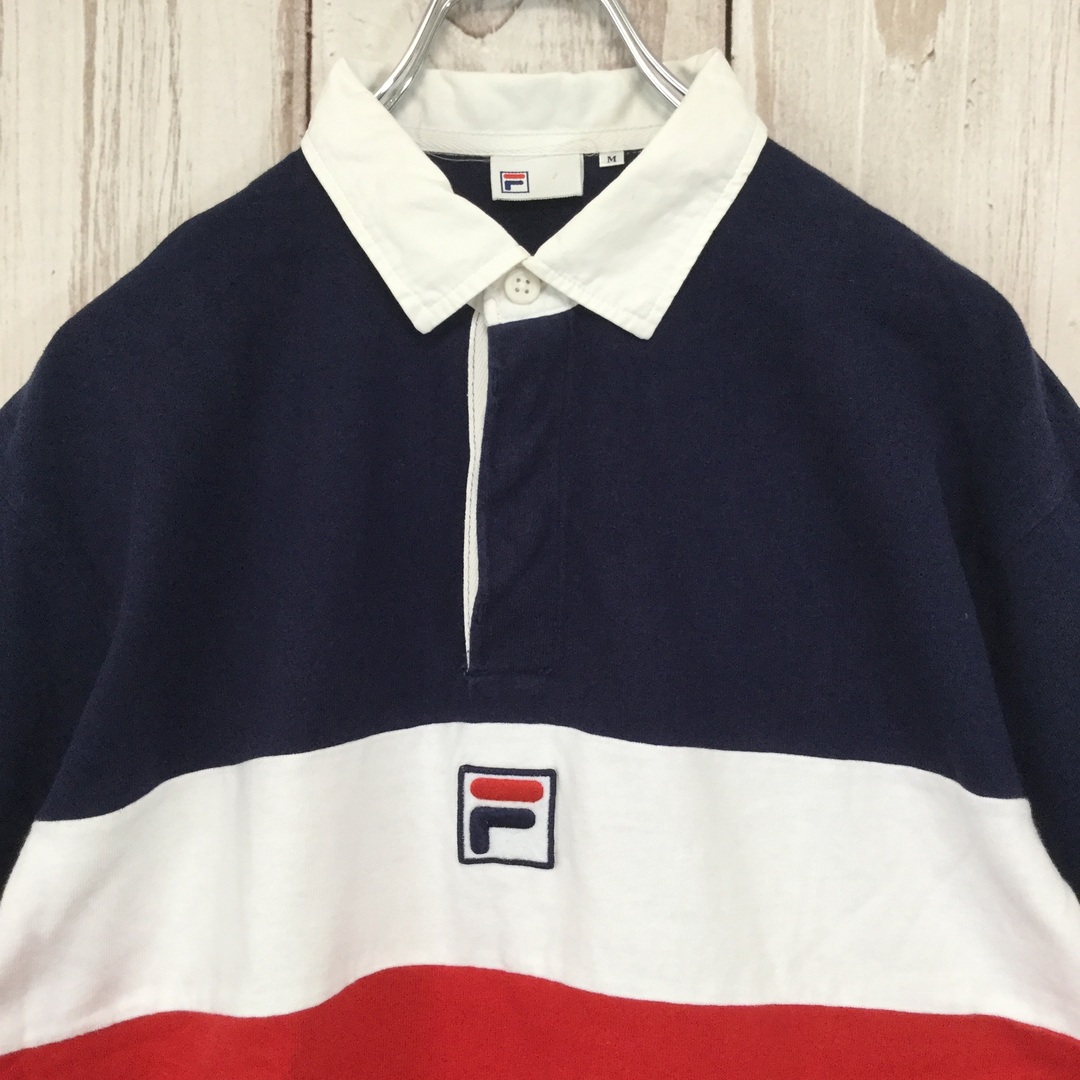 FILA(フィラ)の【フィラ 半袖ラガーシャツ】トリコカラー 太ボーダー ロゴ刺繍 M 古着 メンズのトップス(ポロシャツ)の商品写真