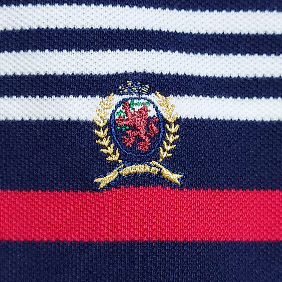 TOMMY HILFIGER(トミーヒルフィガー)の【トミーヒルフィガー 半袖ロゴ刺繍ポロシャツ】90's 旧ロゴ M 古着 メンズのトップス(ポロシャツ)の商品写真