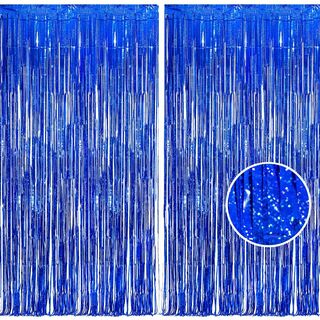 【色:ブルー】2個セット BRAVESHINE タッセルカーテン キラキラ 背景(その他)