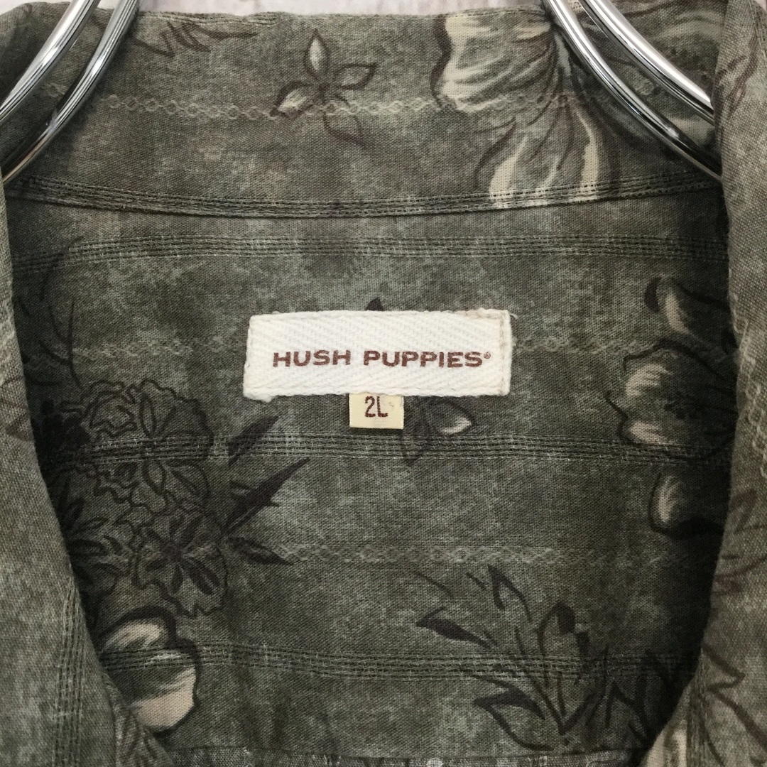 Hush Puppies(ハッシュパピー)の【ハッシュパピー 半袖総柄シャツ】オープンカラー XL カーキ 古着 メンズのトップス(シャツ)の商品写真
