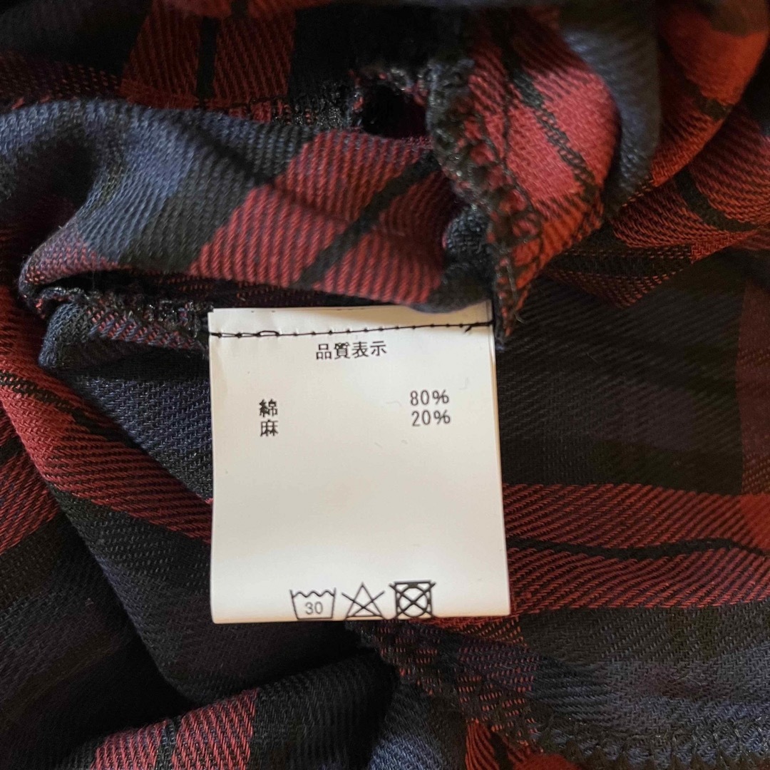 ●新品　チェック　長袖　麻混合　ネルシャツ　ロングワンピース レディースのワンピース(ロングワンピース/マキシワンピース)の商品写真