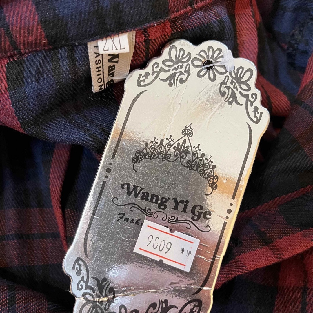 ●新品　チェック　長袖　麻混合　ネルシャツ　ロングワンピース レディースのワンピース(ロングワンピース/マキシワンピース)の商品写真