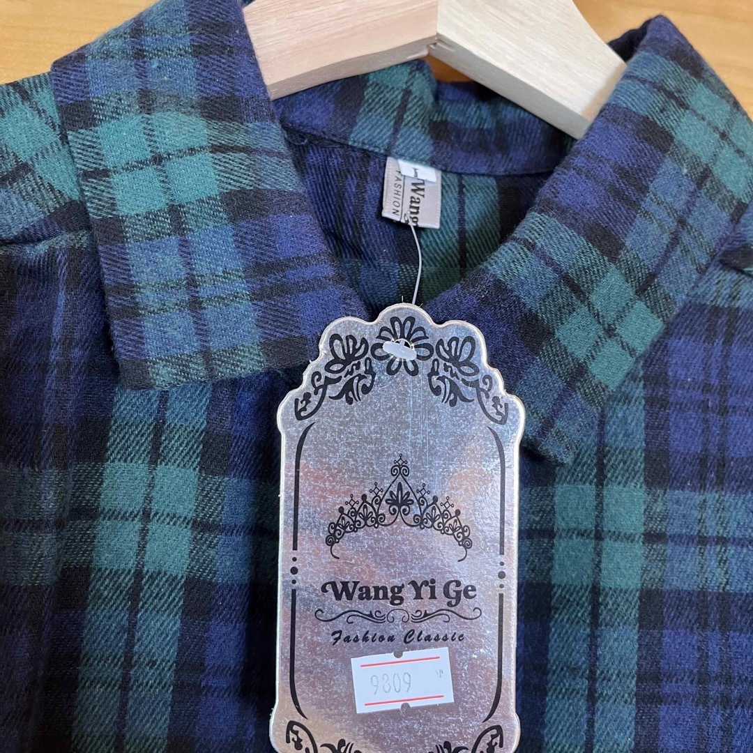 新品　チェック　長袖　麻混合　ネルシャツ　ロングワンピース レディースのワンピース(ロングワンピース/マキシワンピース)の商品写真