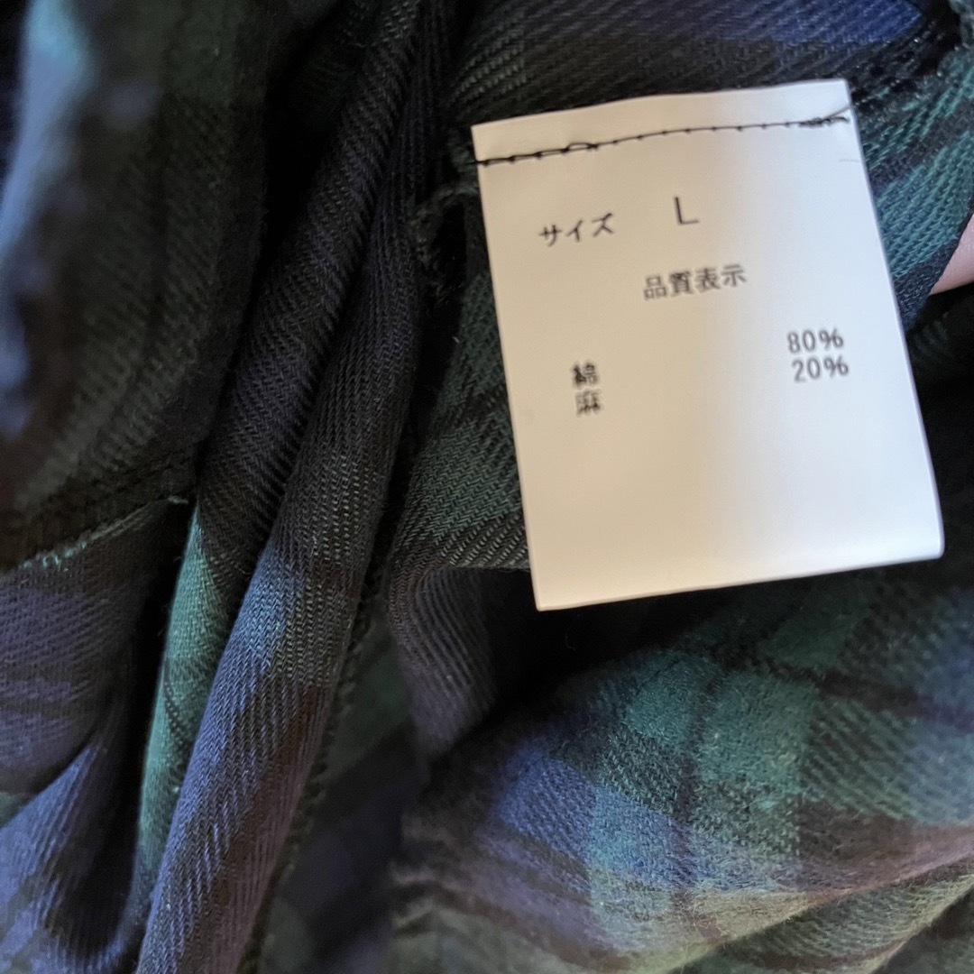 ダグなし　新品　チェック　長袖　麻混合　ネルシャツ　ロングワンピース レディースのワンピース(ロングワンピース/マキシワンピース)の商品写真