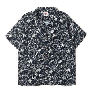 STUSSY - STUSSY ステューシー シャツ サイズ:XL WIZARD OF WAVEZ ウィザード柄 レーヨン アロハシャツ ネイビー 紺 トップス ハワイアンシャツ カジュアル 半袖【メンズ】【中古】