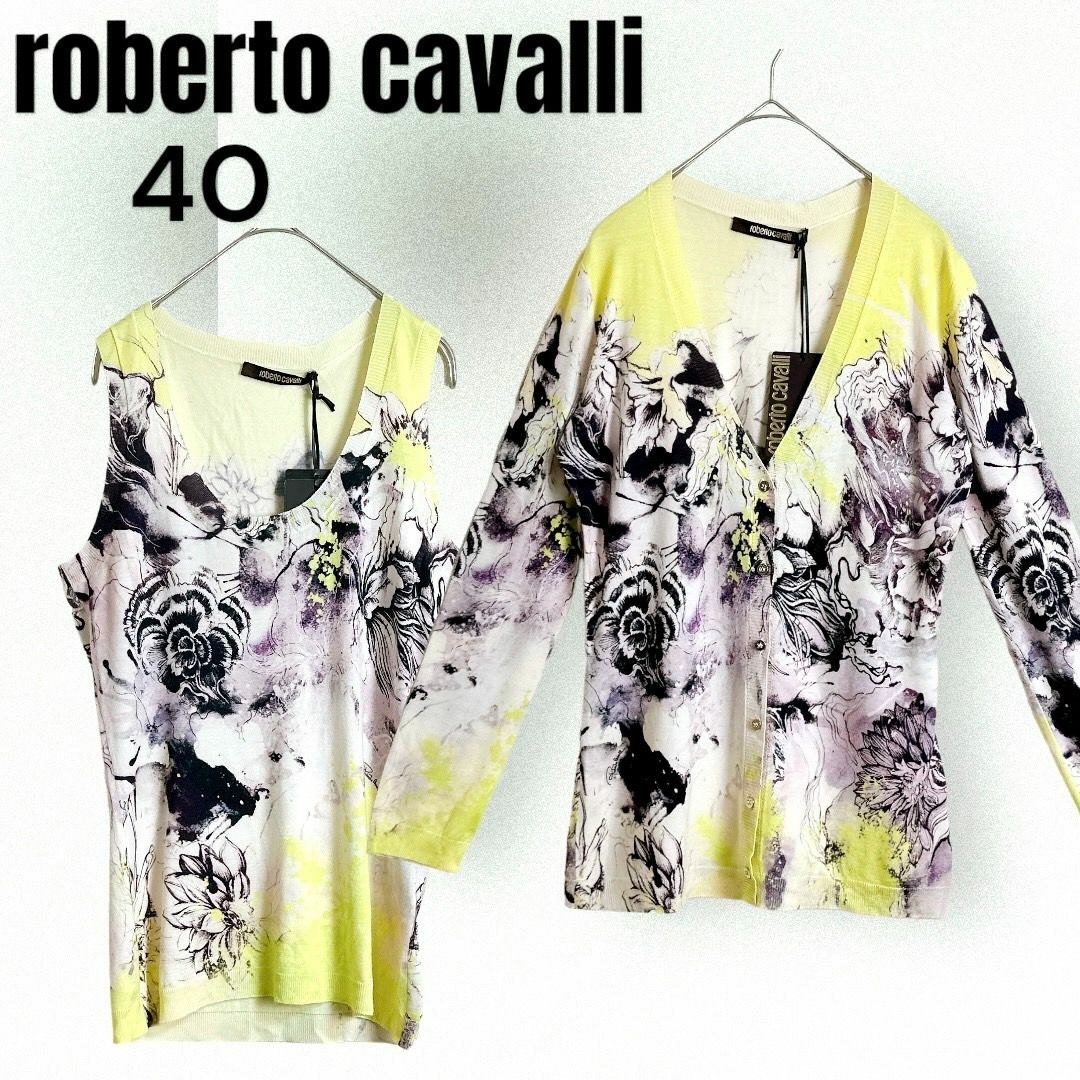 Roberto Cavalli(ロベルトカヴァリ)の☆シルク混☆Roberto Cavalli カーディガン ノースリーブ 金ボタン レディースのトップス(カーディガン)の商品写真