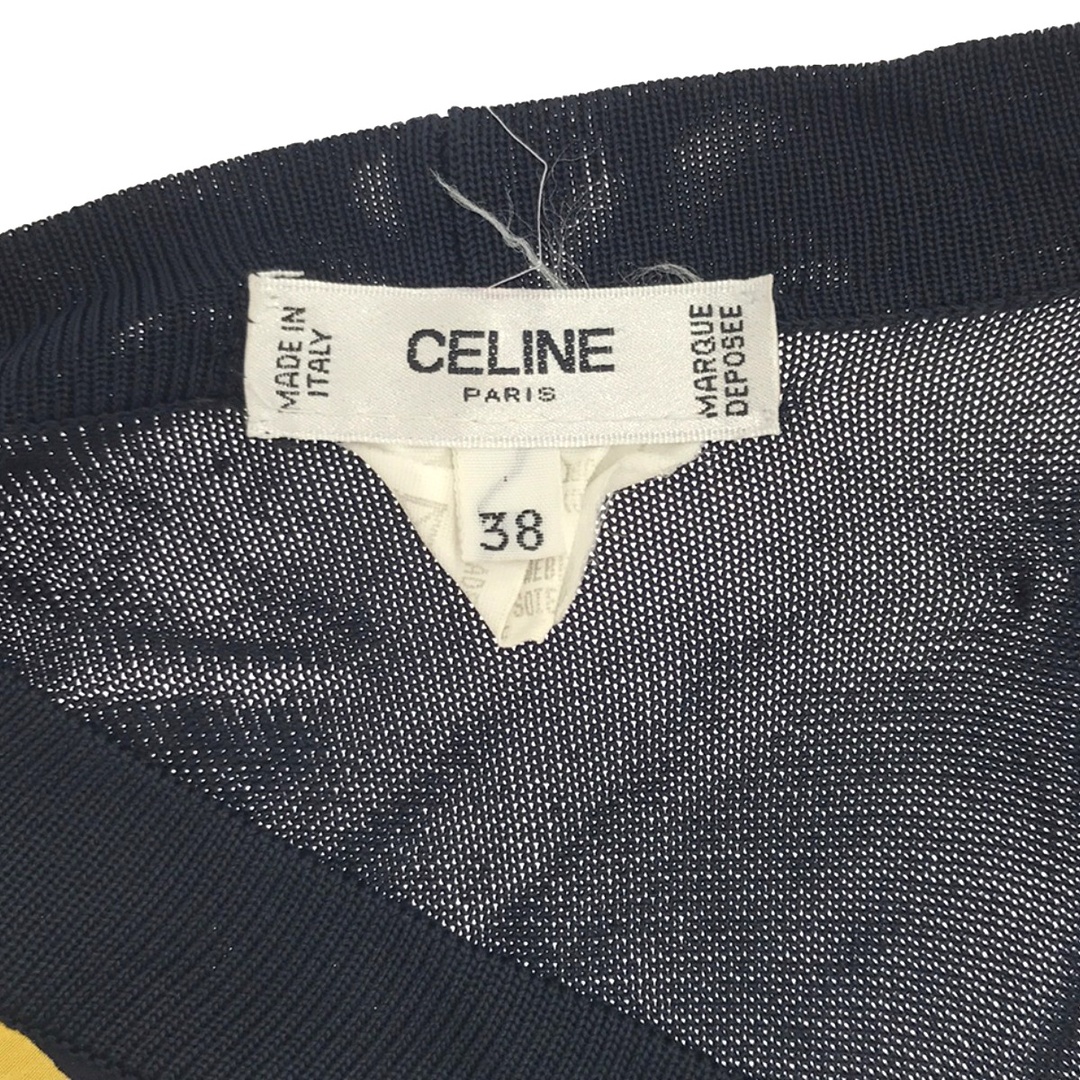 celine(セリーヌ)のCELINE セリーヌ シルクスカーフ切替ニットカーディガン  ネイビー 38 レディースのトップス(カーディガン)の商品写真