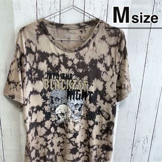 USA古着　Tシャツ　M　タイダイ柄　ブリーチ風　プリント　ドクロ　ロック　ロゴ(Tシャツ/カットソー(半袖/袖なし))