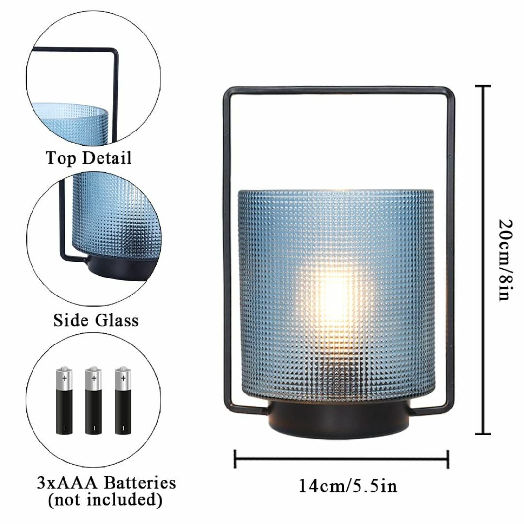 【色: 青いガラス】JHY DESIGN 電池式テーブルランプ 高さ21cmコー インテリア/住まい/日用品のライト/照明/LED(その他)の商品写真