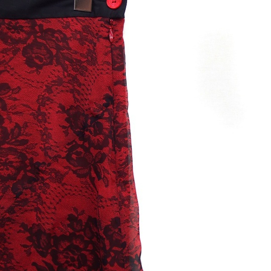 KOOKAI(クーカイ)のクーカイ KOOKAI フラワープリント フレアスカート ひざ下丈 ドレープ 赤 レディースのスカート(ひざ丈スカート)の商品写真