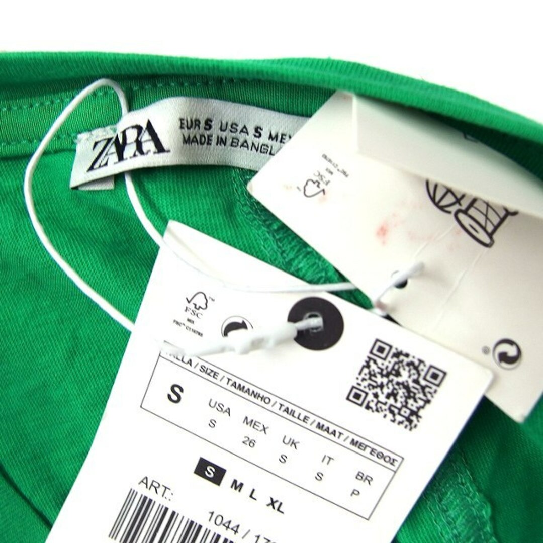 ZARA(ザラ)のザラ ZARA タグ付き フレンチスリーブ カットソー Tシャツ 丸首 無地 緑 レディースのトップス(その他)の商品写真