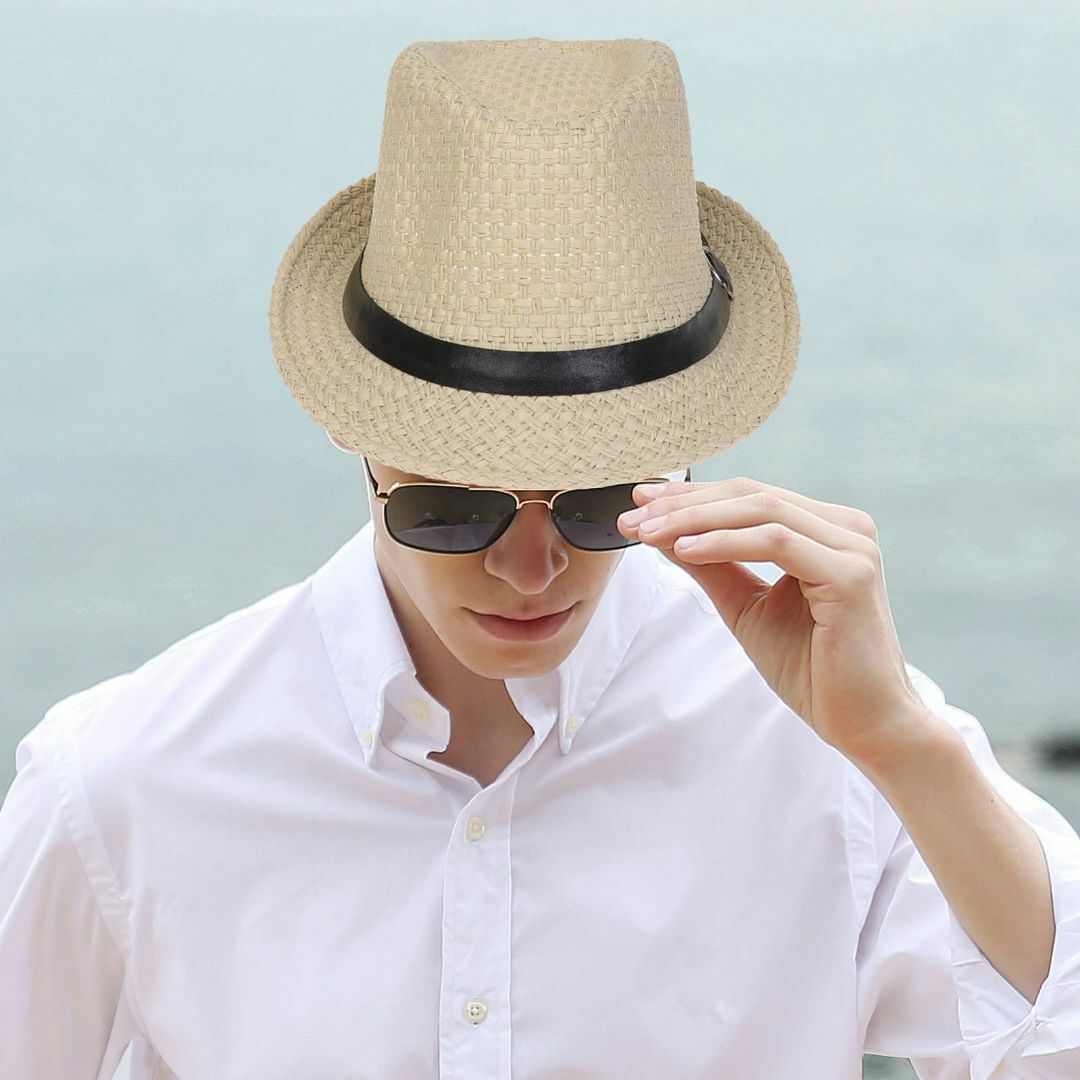 【色: ZAベージュ】JK Home 中折れ帽 帽子 夏用 ジャズ帽子 麦わらハ メンズのファッション小物(その他)の商品写真