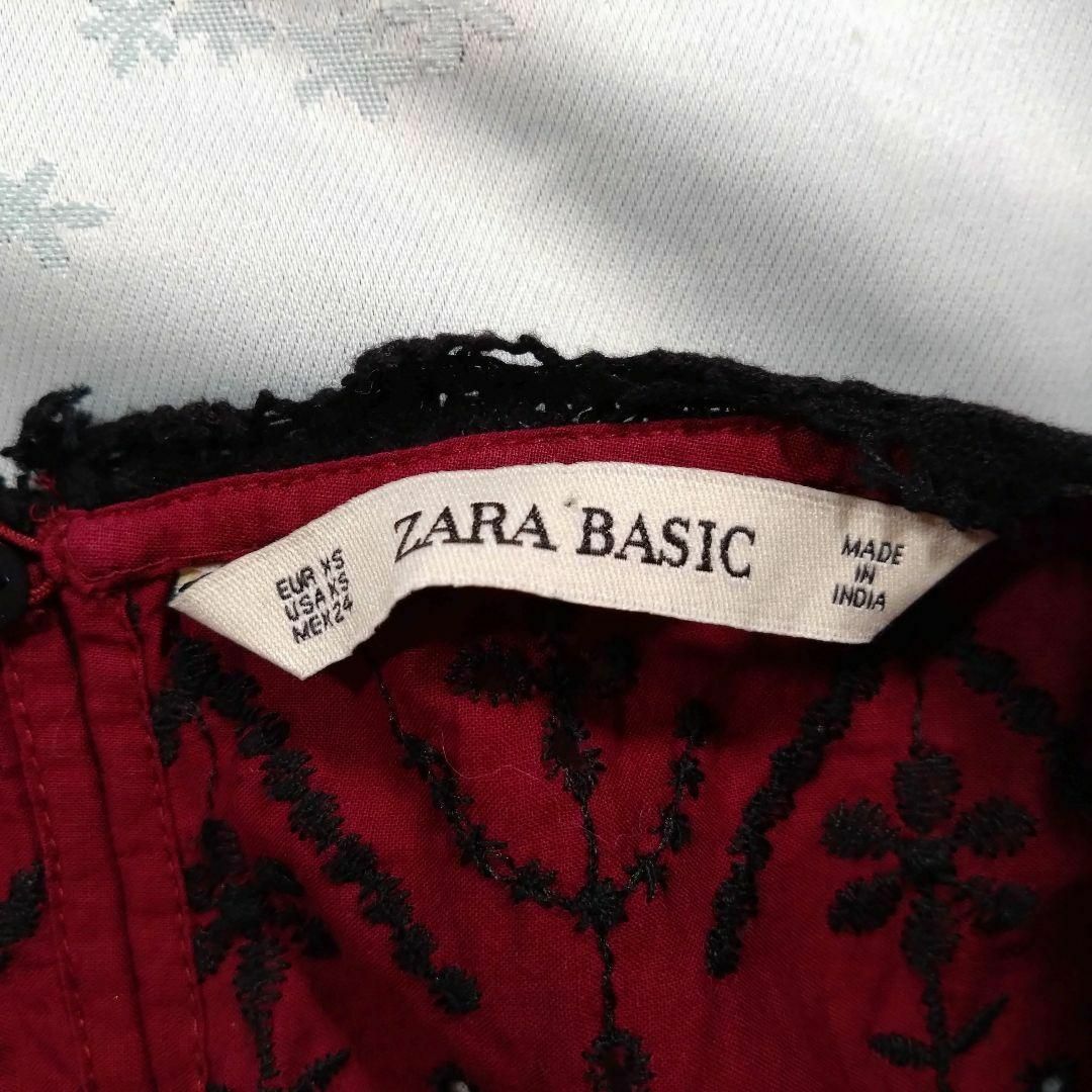 ZARA(ザラ)のZARA　ザラ　レース加工 ブラウス　フリルトップス　赤　えんじ レディースのトップス(シャツ/ブラウス(長袖/七分))の商品写真