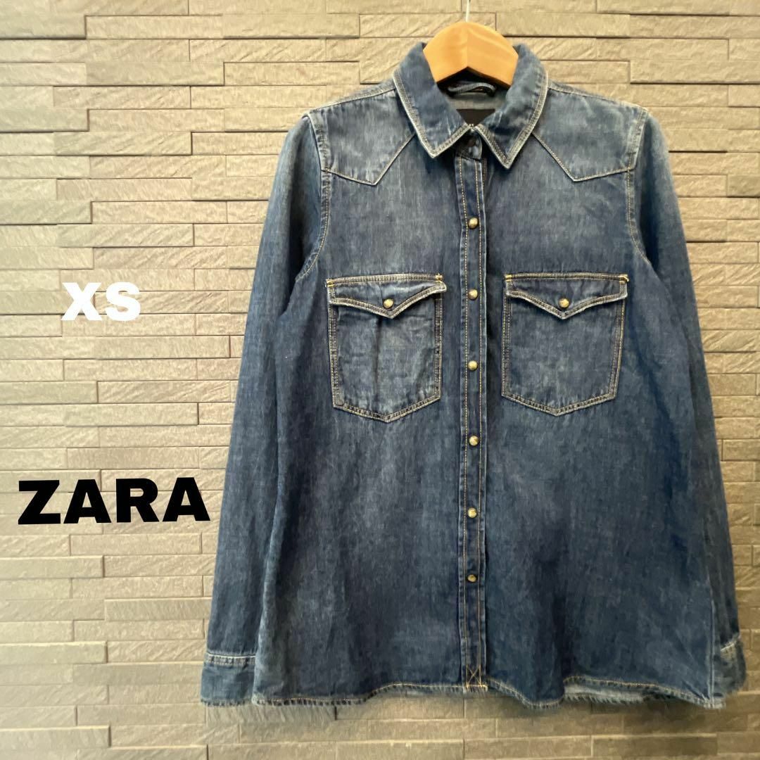 ZARA(ザラ)のZARA ザラ ウエスタン デニムシャツ 長袖シャツ　トップス　ジャケット　上着 レディースのトップス(シャツ/ブラウス(長袖/七分))の商品写真