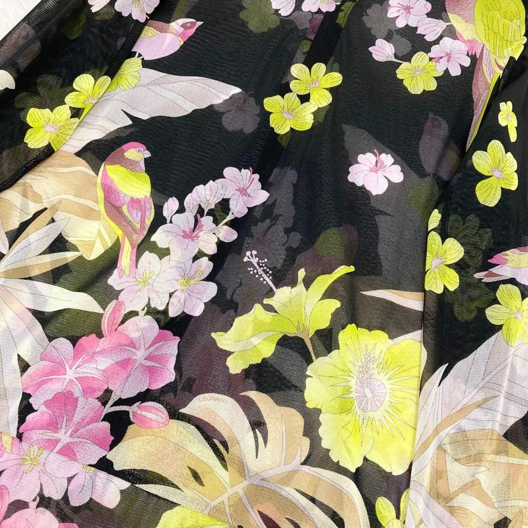 LEONARD(レオナール)の美品♡ LEONARD カーディガン　花柄　鳥　トリム　メッシュ　春夏　42 レディースのトップス(カーディガン)の商品写真
