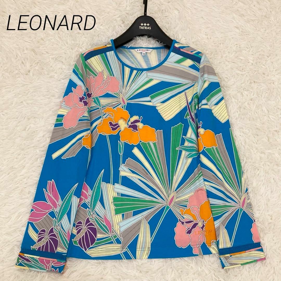 LEONARD(レオナール)の美品♡ LEONARD カットソー　花柄　トリム　メッシュ　春夏　マルチ　40 レディースのトップス(カットソー(長袖/七分))の商品写真