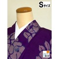 【中古】 紬 正絹 紫地に椿文様 アンティーク 裄61cm Sサイズ 袷着物 