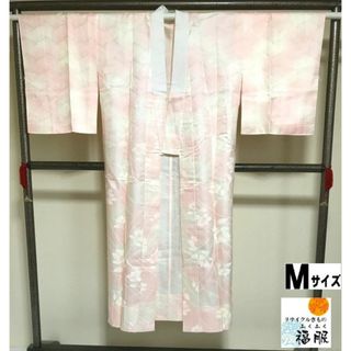 【中古】長襦袢 正絹 ピンクぼかし地に花模様 裄62cm Mサイズ(着物)