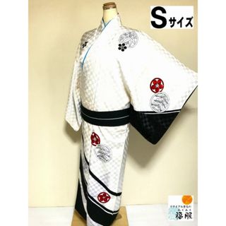 【中古】踊り用 化繊 男物 白地に丸紋模様 裄65.5cm Sサイズ(着物)