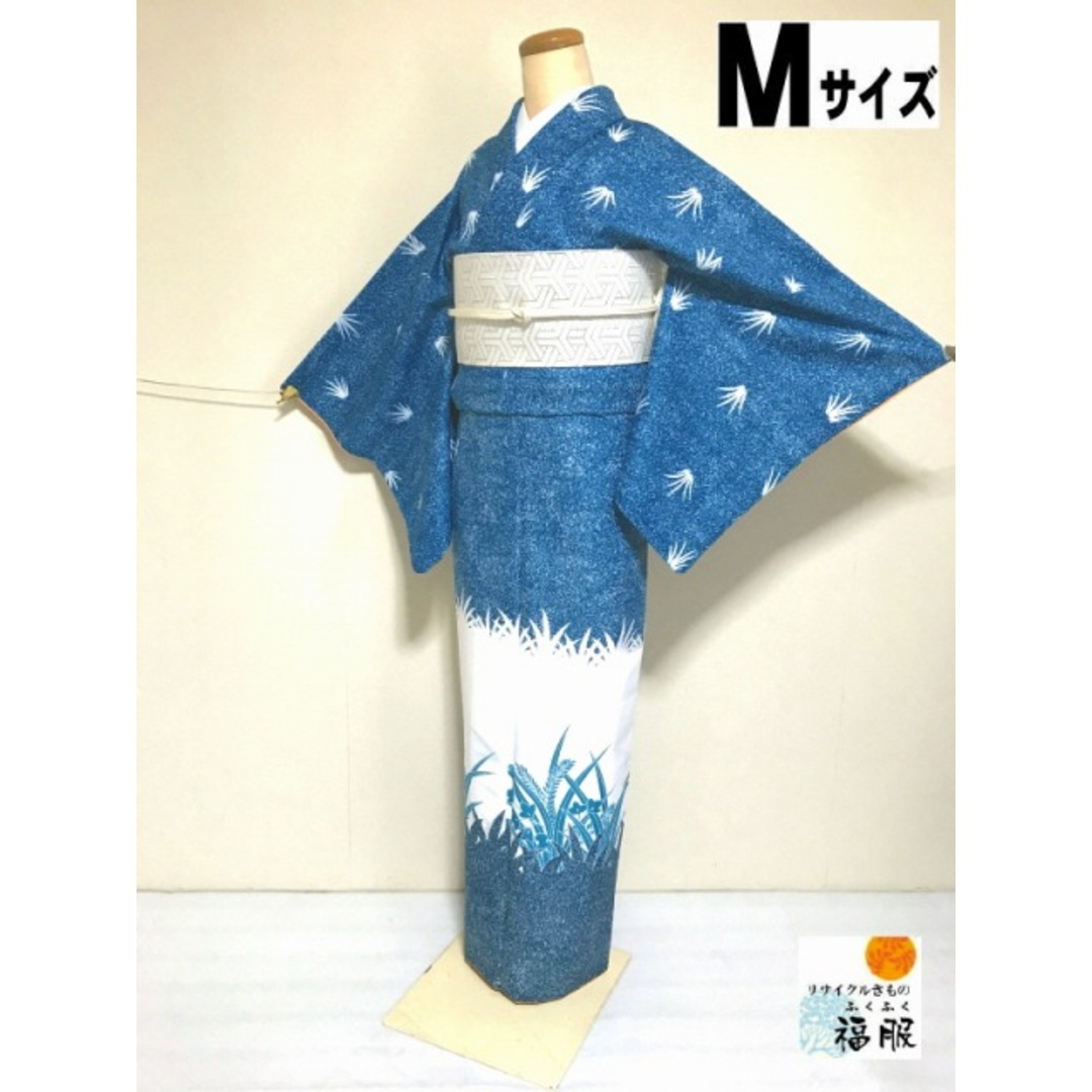 【中古】踊り用 化繊 ブルー地に草花模様 裄66cm Mサイズ レディースの水着/浴衣(着物)の商品写真