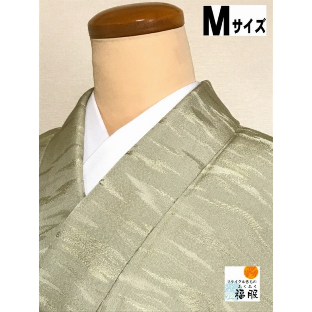 【中古】付け下げ 正絹 青朽葉色地に霞文様 裄65cm Mサイズ レディースの水着/浴衣(着物)の商品写真