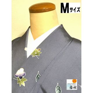 【中古】付け下げ 正絹 グレー地に菊花模様 裄63cm Mサイズ(着物)