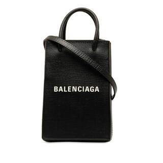 Balenciaga - 美品 バレンシアガ ミニ ショッピングバッグ フォンホルダー ロゴ 斜め掛け ショルダーバッグ 593826 レザー レディース BALENCIAGA 【1-0149460】