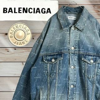 バレンシアガ(Balenciaga)の美品☆超人気デザイン☆Balenciaga 総柄 デニムジャケット 男女兼用(Gジャン/デニムジャケット)