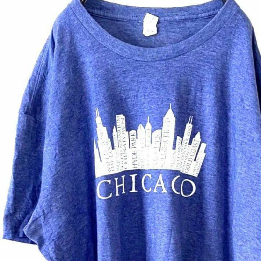 Anvil(アンビル)のアンビル シカゴ CHICAGO Tシャツ 2XL ブルー 青 古着 メンズのトップス(Tシャツ/カットソー(半袖/袖なし))の商品写真