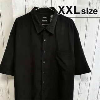 シャツ(shirts)のUSA古着　半袖シャツ　ドレスシャツ　XXLサイズ　チェック柄　ブラック　黒(シャツ)