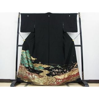 平和屋2■豪華黒留袖　作家物　吉祥飛鳥花松文　暈し染め　金銀彩　逸品　DAAA8949fe(着物)