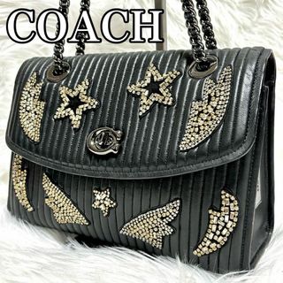 コーチ(COACH)のCOACHコーチ　ワンショルダーバッグ　レザー　ブラック　ビジュー　ターンロック(ショルダーバッグ)