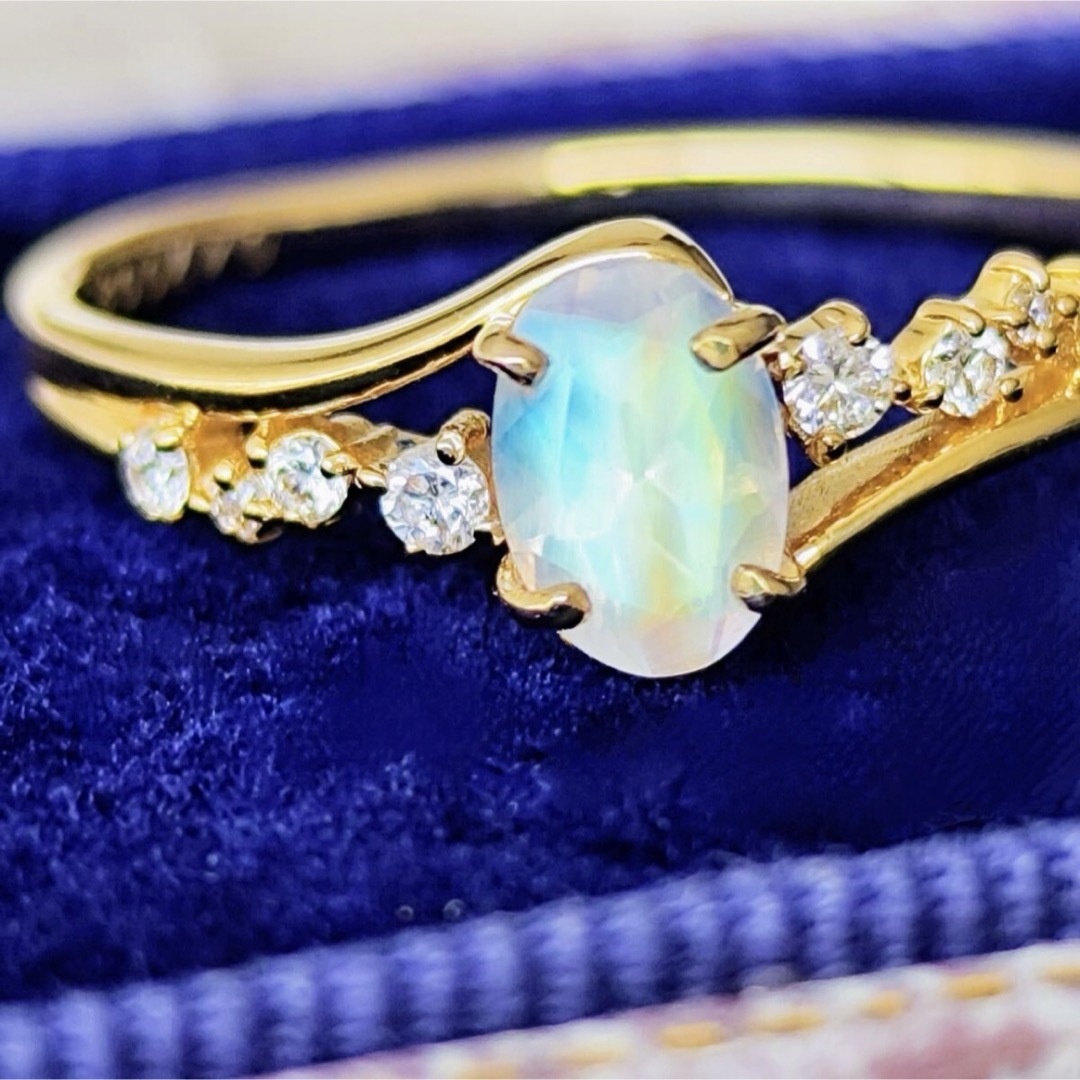 【専用】天然ペリステライト 天然ダイヤモンド レディースのアクセサリー(リング(指輪))の商品写真
