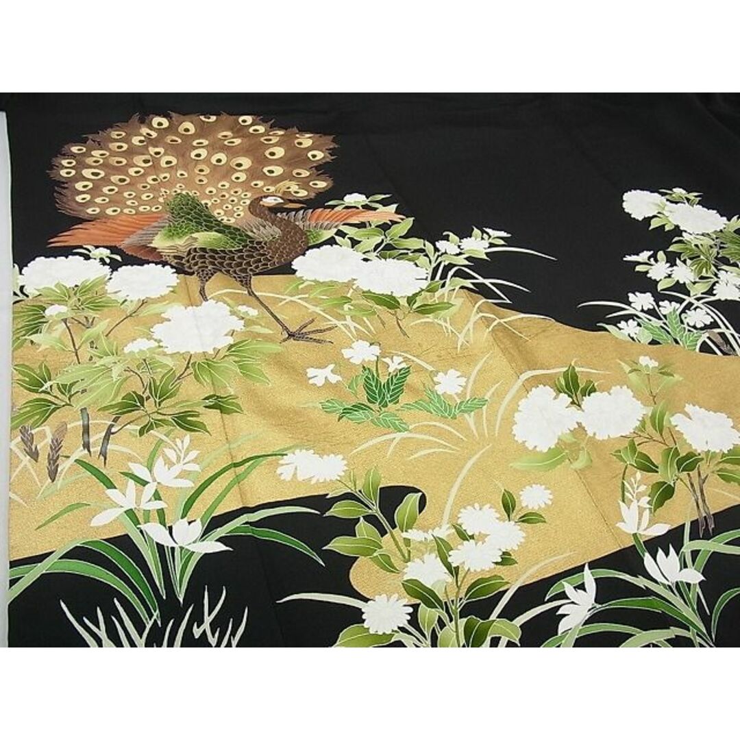 平和屋2■豪華黒留袖　刺繍　孔雀花文　金彩　逸品　DAAB8281ps レディースの水着/浴衣(着物)の商品写真