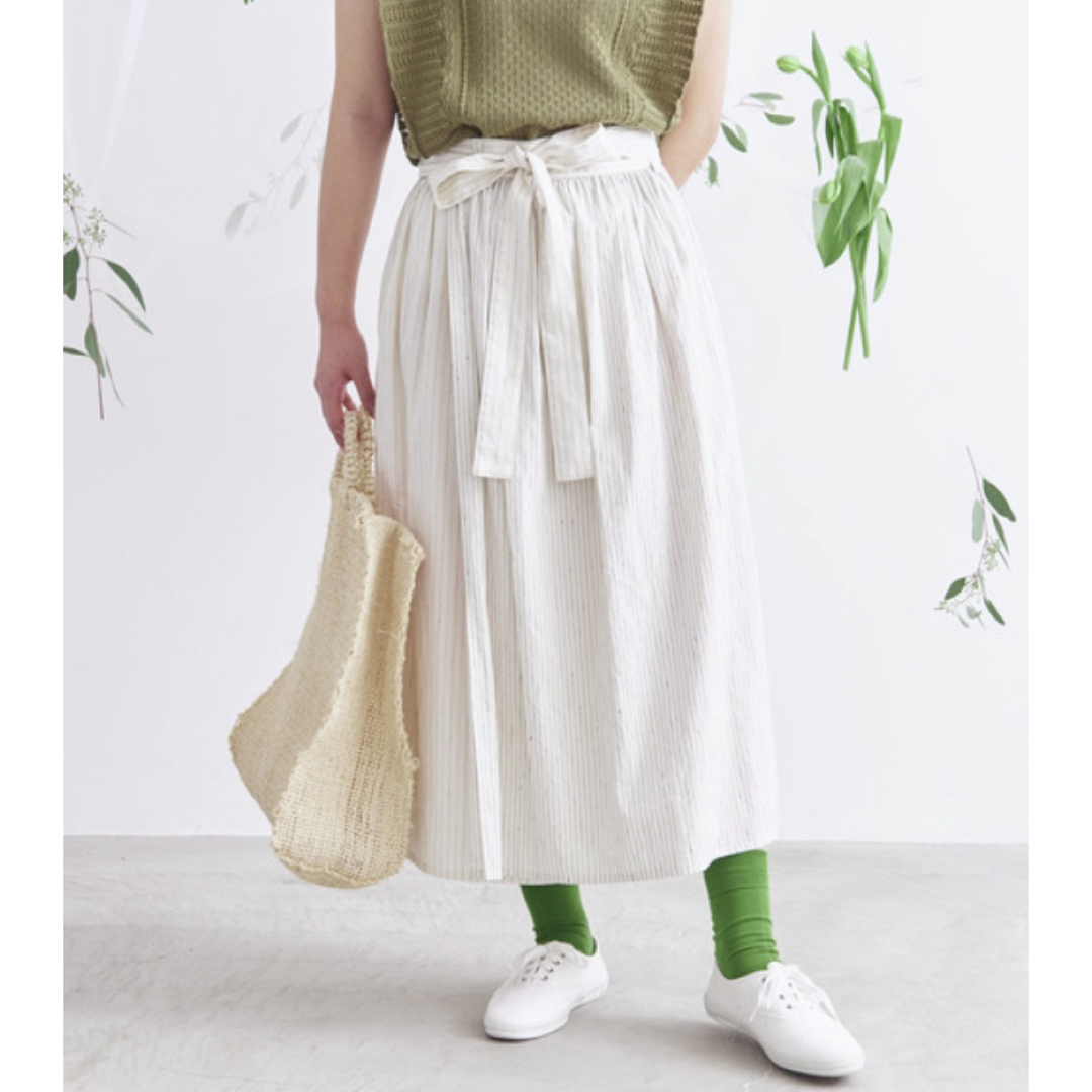 bulle de savon(ビュルデサボン)のbulle de savon ムラ糸ストライプ ギャザー巻きスカート レディースのスカート(ロングスカート)の商品写真