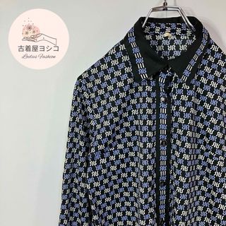 【ヴィンテージ　パターン柄デザイン　レトロボタン　長袖シャツ　ニット　古着】(シャツ/ブラウス(長袖/七分))