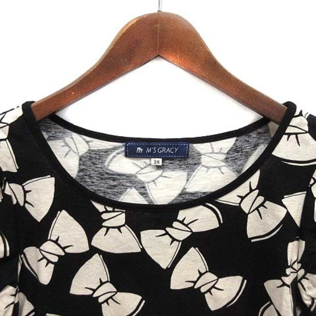 M'S GRACY(エムズグレイシー)のエムズグレイシー リボン柄 パフスリーブ カットソー Tシャツ 半袖 黒 38 レディースのトップス(カットソー(半袖/袖なし))の商品写真