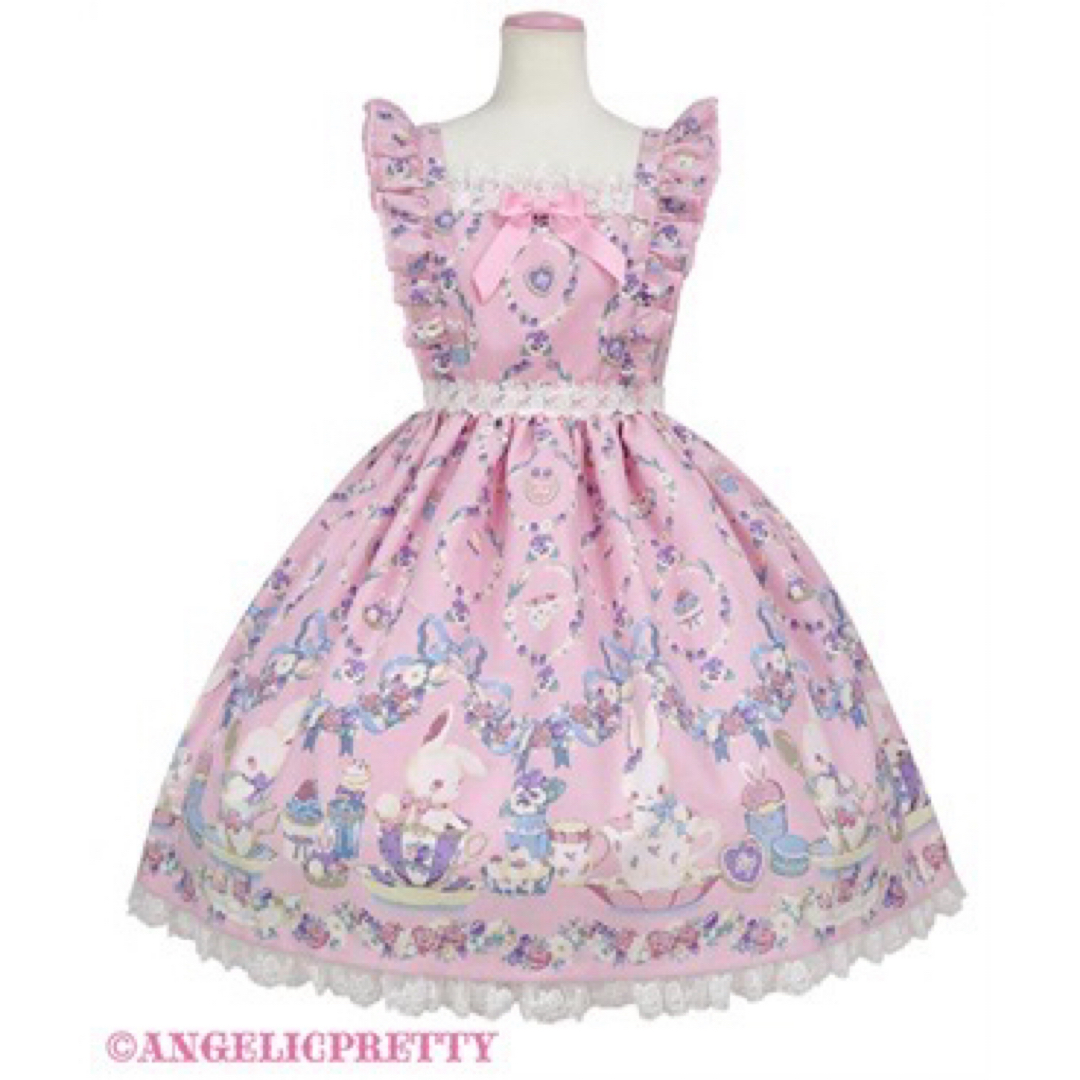 Angelic Pretty(アンジェリックプリティー)のFlower Garden Teatimeジャンパースカート＋カチューシャ レディースのワンピース(ひざ丈ワンピース)の商品写真
