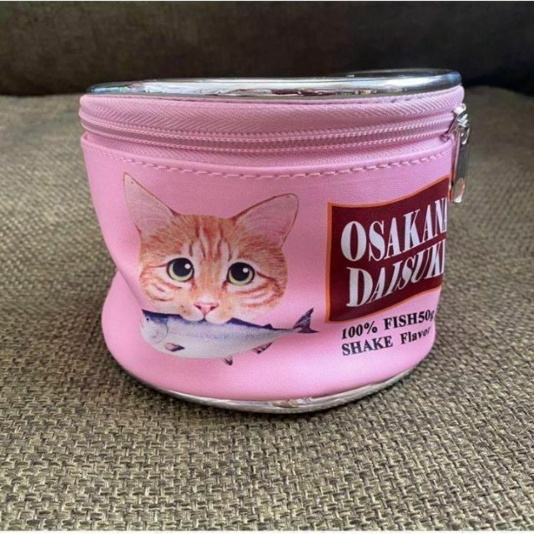 大人気 猫缶 ポーチ 缶詰 モチーフ ラウンド 化粧 猫グッズ ピンク レディースのファッション小物(ポーチ)の商品写真