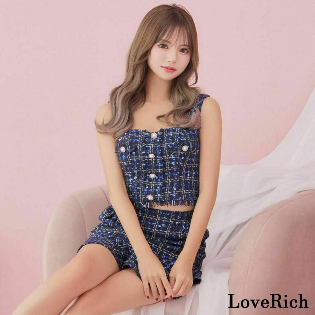 JEWELS(ジュエルズ)のLoveRich ツイード セットアップ キャバドレス M ネイビー レディースのフォーマル/ドレス(ミニドレス)の商品写真