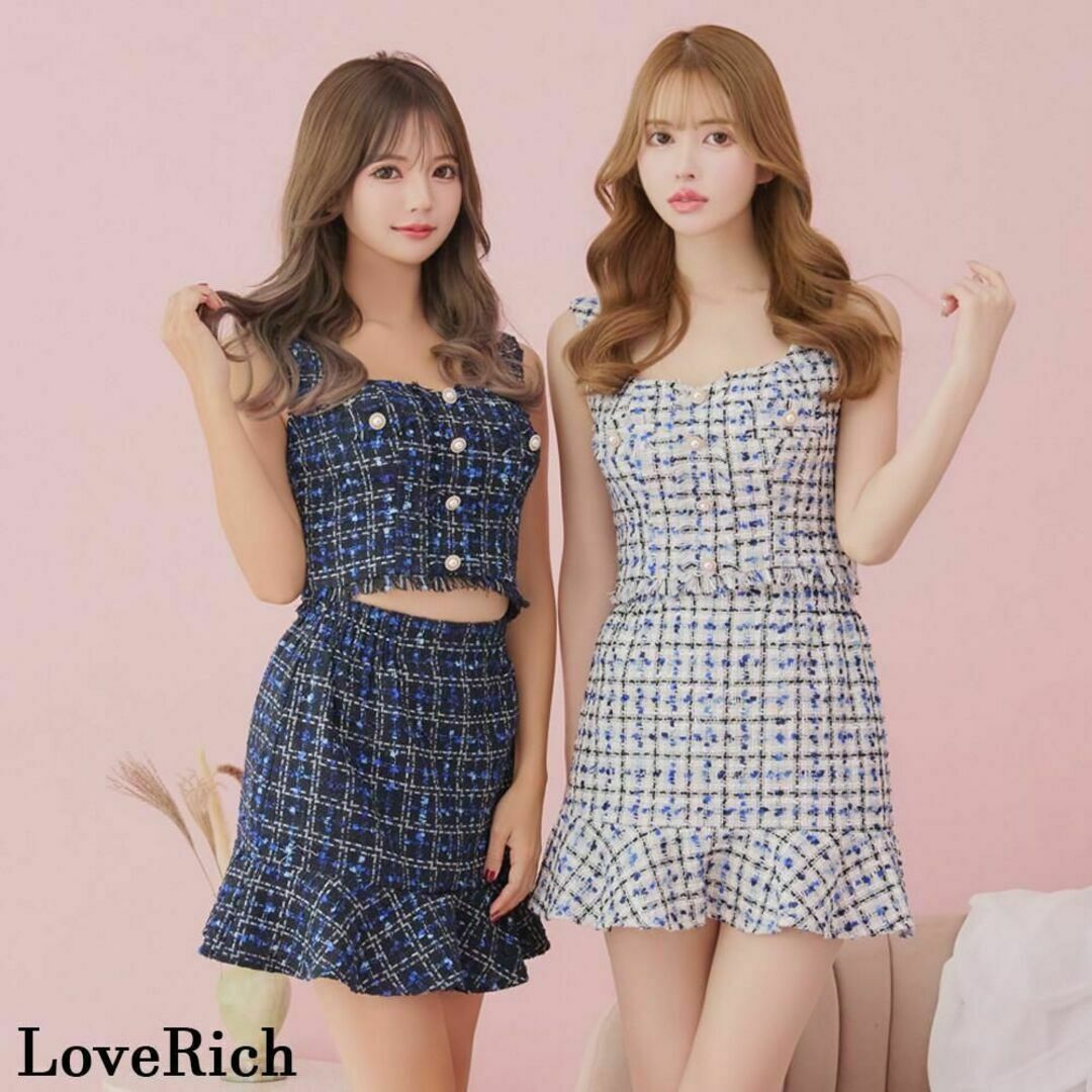 JEWELS(ジュエルズ)のLoveRich ツイード セットアップ キャバドレス M ネイビー レディースのフォーマル/ドレス(ミニドレス)の商品写真