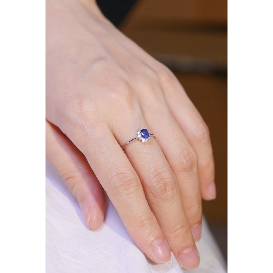 天然ダイヤモンド付きサファイアリングk18 レディースのアクセサリー(リング(指輪))の商品写真