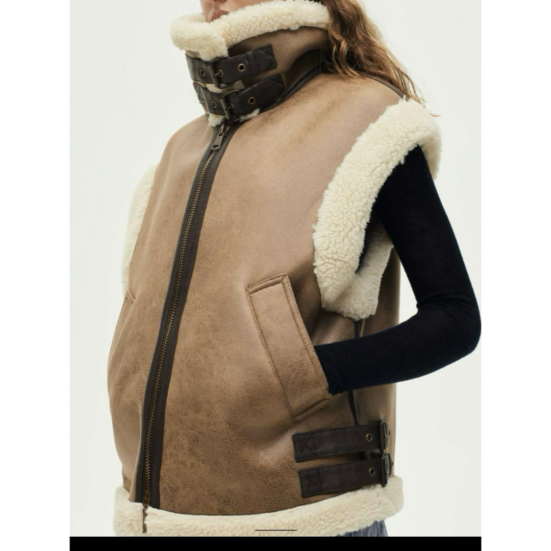 ZARA(ザラ)のZARA ボアベスト　ダブルフェイスベスト レディースのジャケット/アウター(毛皮/ファーコート)の商品写真